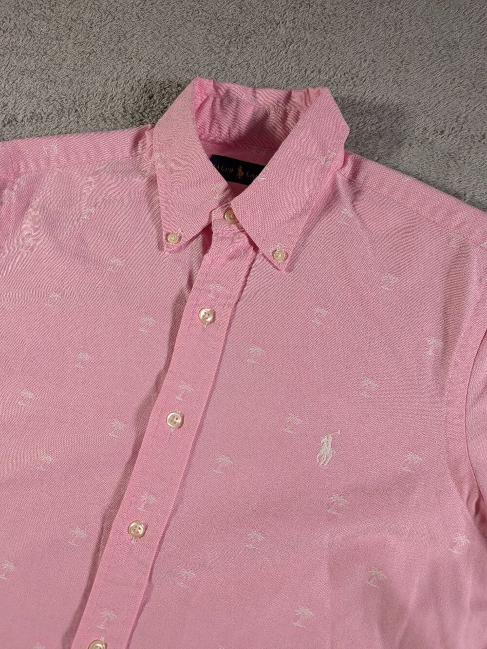 Ralph Lauren Pink Palm Tree S Button Up Shirt White Pony 100% Cotton